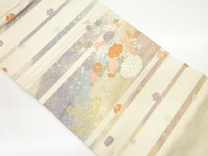 引箔横段に花籠模様織出し名古屋帯